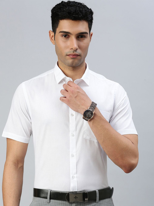 Ramraj Men Classic Spread Collar Solid Cotton Slim Fit Formal Shirt