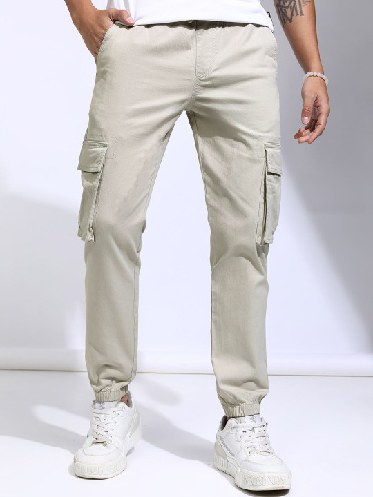 HIGHLANDER Men Cotton Slim Fit Easy Wash Solid Joggers Trousers