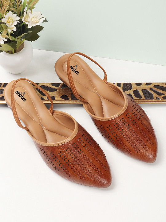 AROOM Women Textured Pointed Toe Slingback Flats