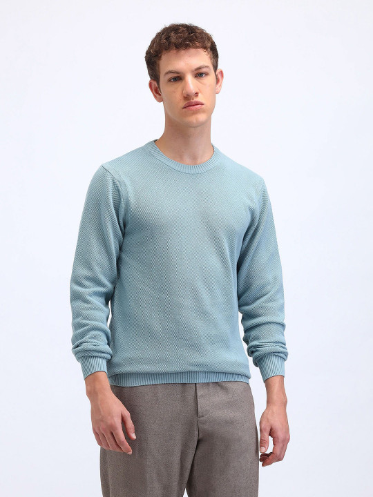 Flying Machine Men Self Design Cotton Pullover Sweater