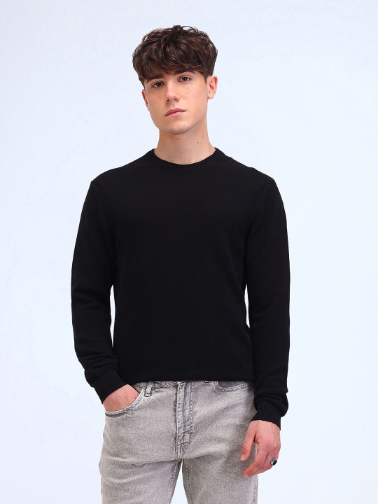 Flying Machine Men Self Design Cable Knit Pullover