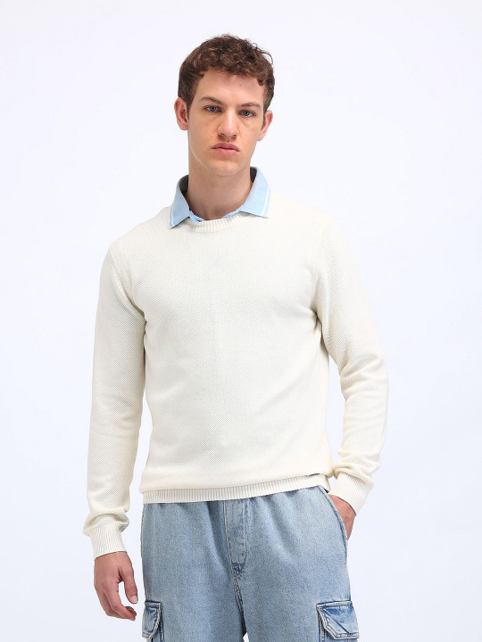 Flying Machine Men Textured Pullover Sweater