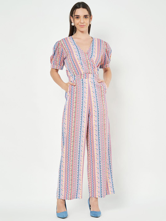 BRINNS Women Printed Short Sleeves V-Neck Basic Jumpsuit