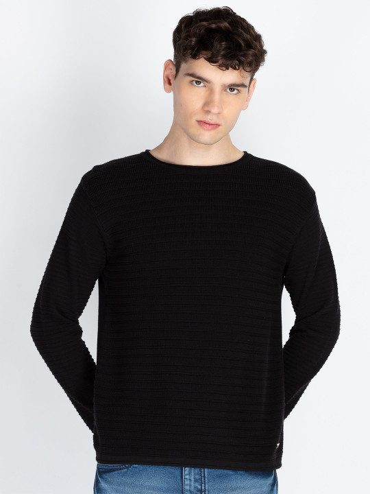 Status Quo Men Black Cotton Round Neck Full Sleeves Pullover Sweaters