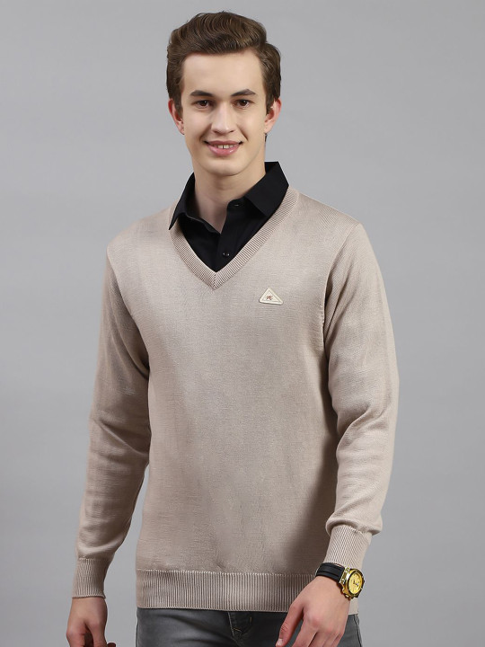 Monte Carlo Men Solid V Neck Pullover Sweaters