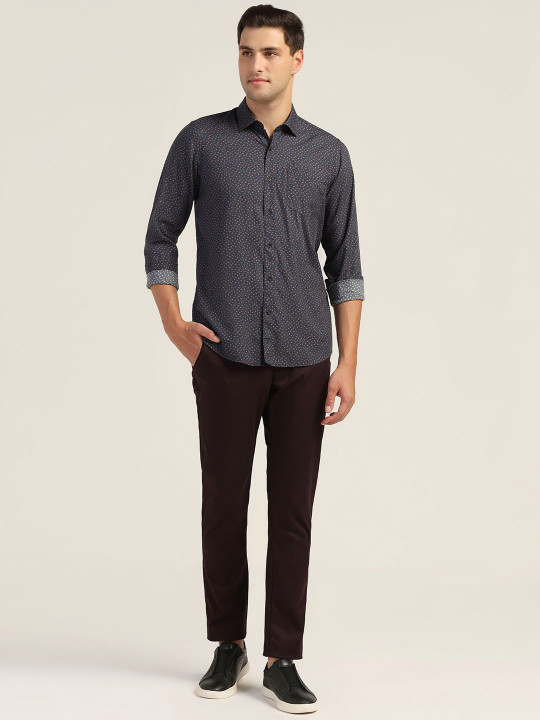 Blackberrys Men India Slim Spread Collar Micro Ditsy Printed Cotton Slim Fit Casual Shirt