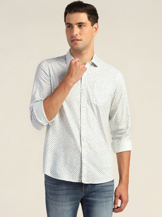 Blackberrys Men India Slim Spread Collar Micro Ditsy Printed Cotton Slim Fit Casual Shirt