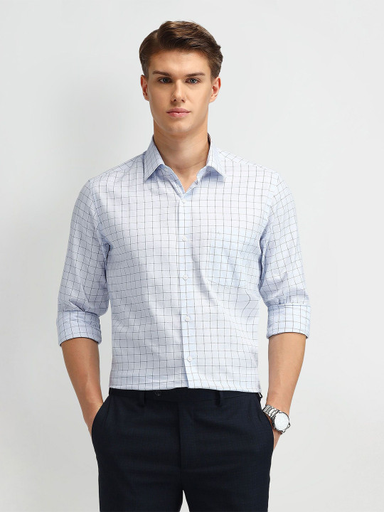 Arrow Men Cutaway Collar Gingham Checked Cotton Slim Fit Formal Shirt