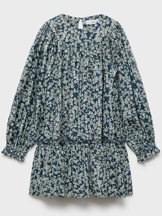 Mango Kids Girls Floral Print Ruffled Drop-Waist Dress
