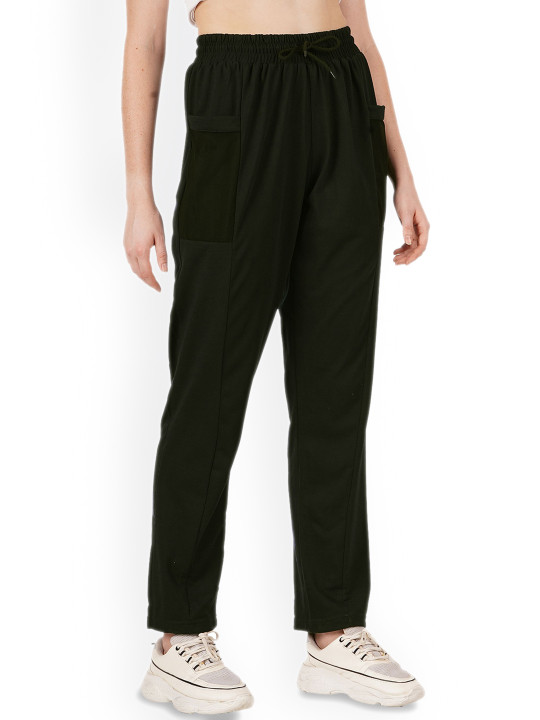 Fashionable Women Cotton Solid Mid-Rise Track Pants
