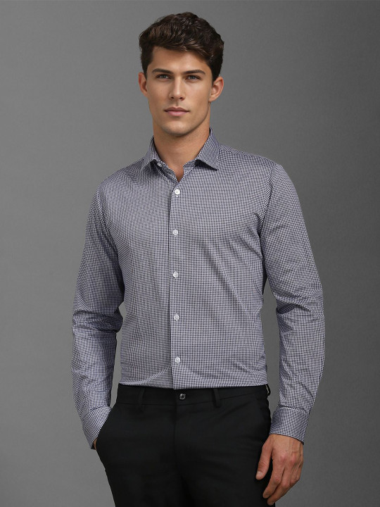 Louis Philippe Men Spread Collar Micro Checked Cotton Slim Fit Formal Shirt