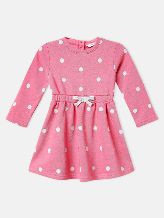 Nauti Nati Girls Fleece Polka Dot Print Bow Belted Dress