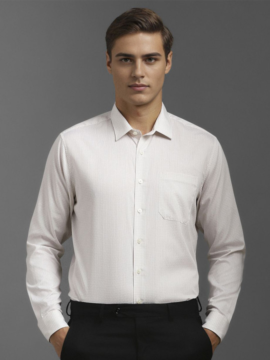 Louis Philippe Men Spread Collar Micro Checked Cotton Slim Fit Formal Shirt