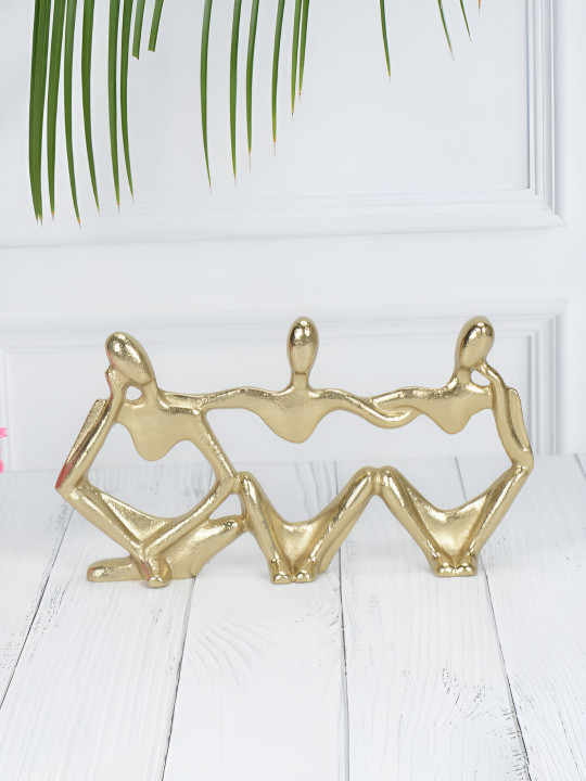 Maison Modern Triple Man Gold Metal Metallic Living Room Small Showpiece - 5.3 Inches