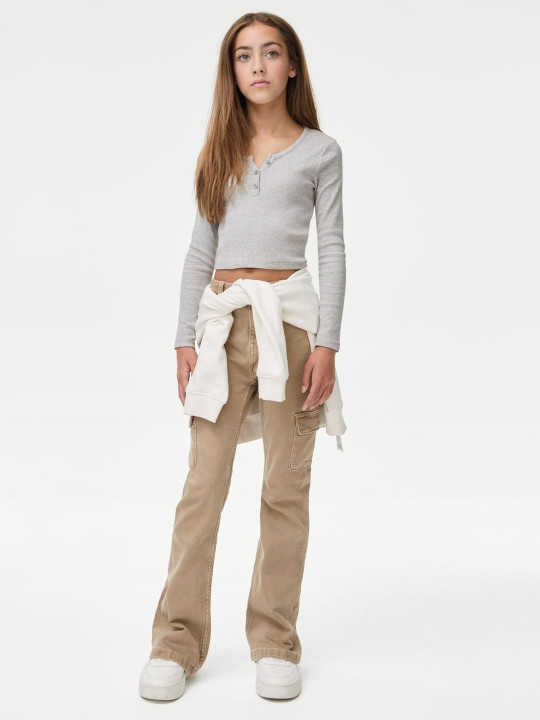 Marks & Spencer Cotton Rich Button Ribbed Top