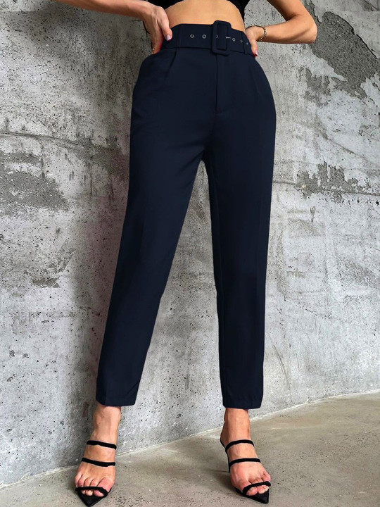 Stylecast X Slyck Women Solid Pattern Belted Trouser