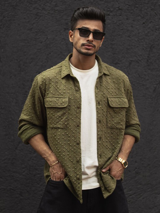 Men Spread Collar Textured Relaxed Fit Casual Shirt deal from myntra