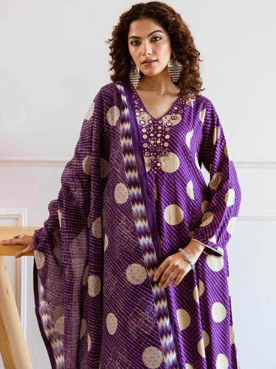 Anouk Women Embroidered Empire Thread Work Kurta with Palazzos & With Dupatta