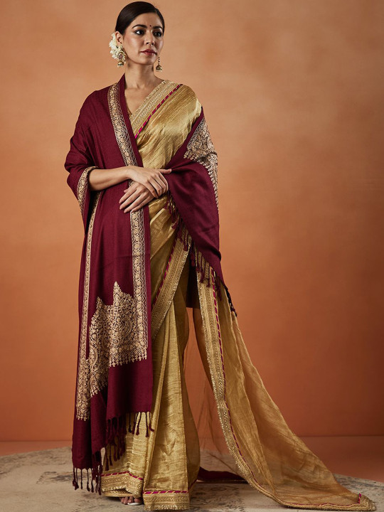 Pashmoda Ethnic Motifs Embroidered Fringed Shawl
