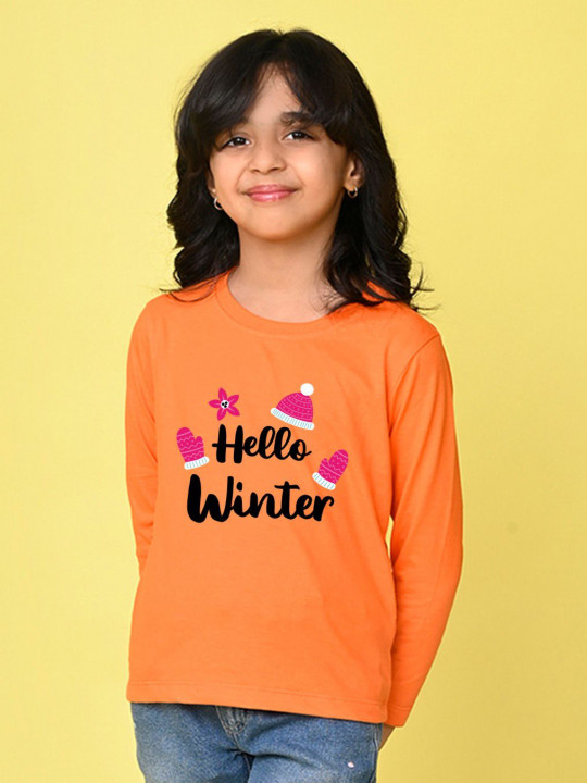 NUSYL Girls Typography Printed Round Neck Cotton T-shirt