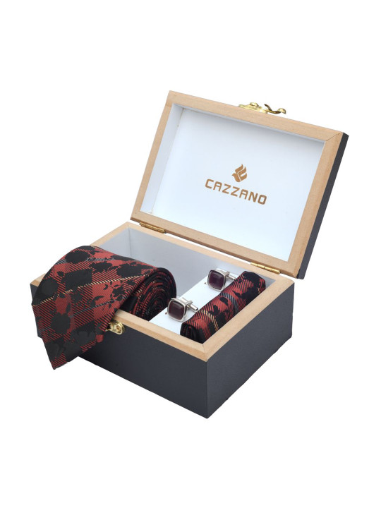 Cazzano Men Printed Tie Cufflinks & Pocket Square Accessory Gift Set