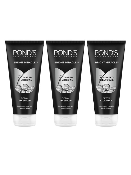 Ponds Set of 3 Bright Miracle Detox Facewash with 10X Power of Charcoal - 200 g each