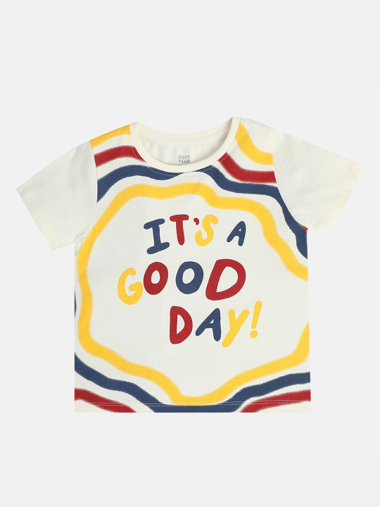 MINI KLUB Girls Typography Printed Round Neck Cotton Top