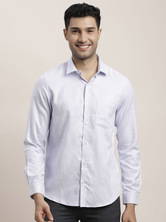 Turtle Men Classic Spread Collar Micro Ditsy Printed Cotton Slim Fit Formal Shirt