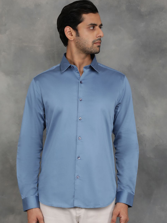 Greenfibre Men Spread Collar Solid Cotton Slim Fit Casual Shirt