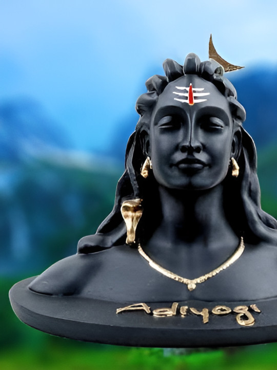 Navyaksh Adiyogi Shiva Gold Polyresin Glossy Prayer Room Set of 2 Small Showpieces - 3.1 Inches