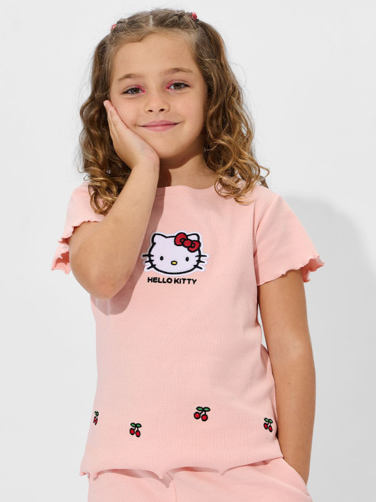 The Souled Store Girls Regular Fit Hello Kitty Printed Pink T-Shirts