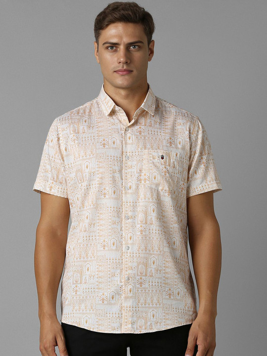 Louis Philippe Sport Men Spread Collar Abstract Printed Cotton Slim Fit Casual Shirt