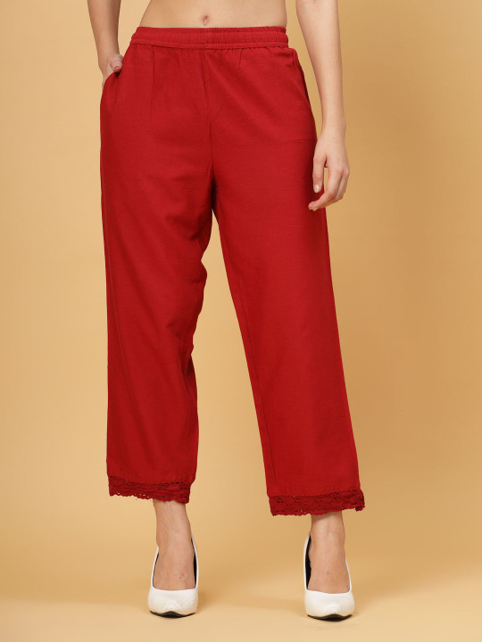 Pistaa Women Cotton Solid Ethnic Palazzos