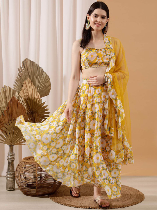 indo street Floral Printed Crop Top & Maxi Skirt Co-Ords