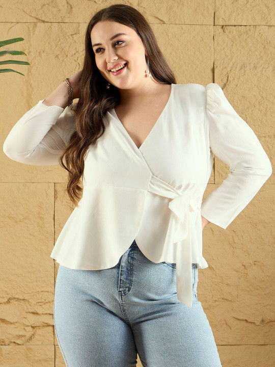 Women Solid V-Neck Top