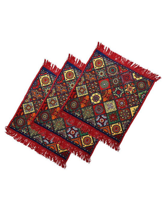 Kuber Industries Floral Velvet 3 Piece Easy to Clean House Warming Prayer Mats