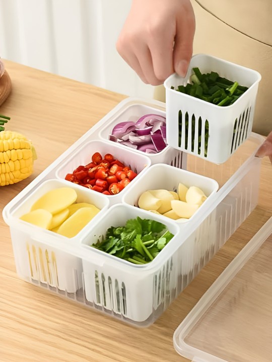 White Multi Fridge Storage Boxes With 6 Compartments