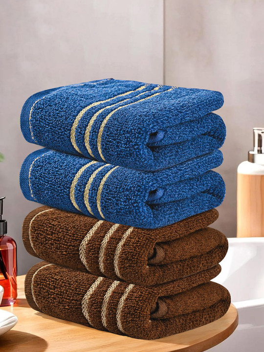Kuber Industries 4 Pcs Brown & Blue Cotton 450 GSM Face Towel