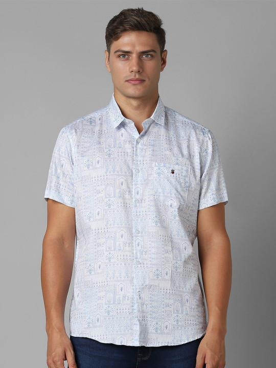 Louis Philippe Sport Men Spread Collar Abstract Printed Cotton Slim Fit Casual Shirt