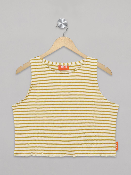 Olele Girls Horizontal Striped Round Neck Cotton Top
