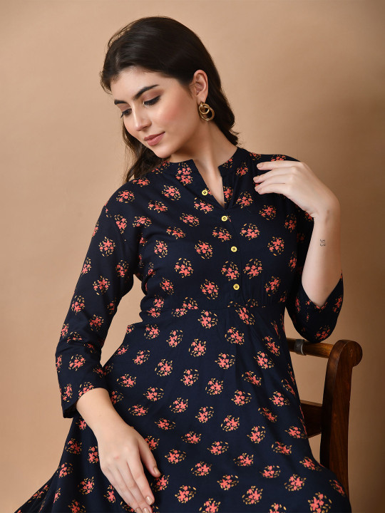 ftDiva Women Floral Printed Fit & Flared Maxi Ethnic Dresses