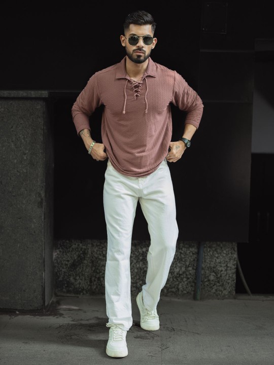 Men Self Design Polo Collar T-shirt deal from myntra