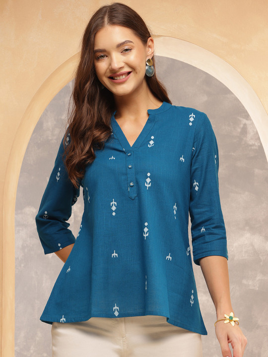 Anouk Rustic Women Conversational Printed V-Neck Cotton Top