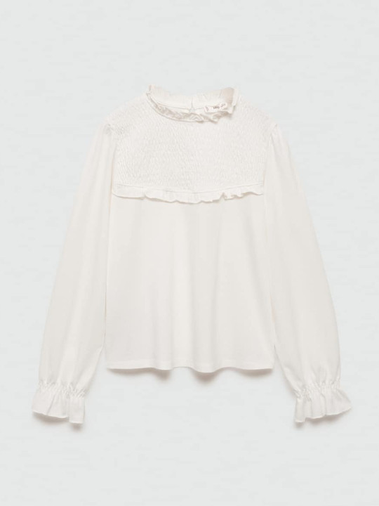 Mango Kids Girls Puff Sleeves Smocked Pure Cotton Top