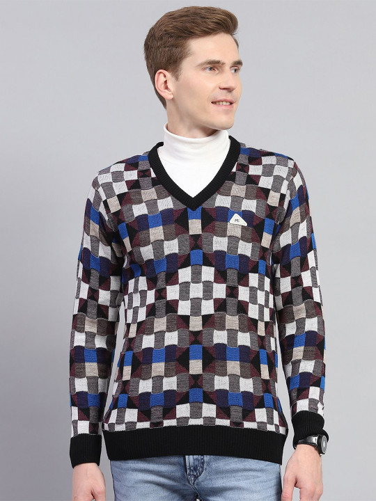 Monte Carlo Men Checked Long Sleeves Woollen Pullover