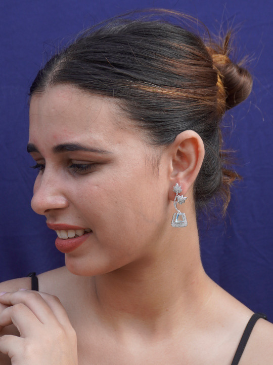 Niscka Silver Plated American Diamond Contemporary Drop Earrings