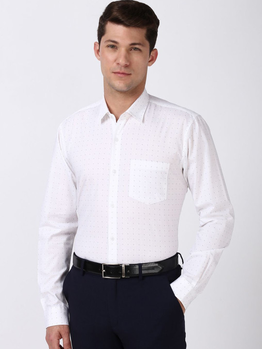 Peter England Men Spread Collar Micro Ditsy Printed Cotton Formal Shirt