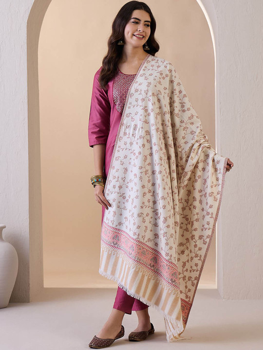 HK colours of fashion Women Floral Woven Design Shawl