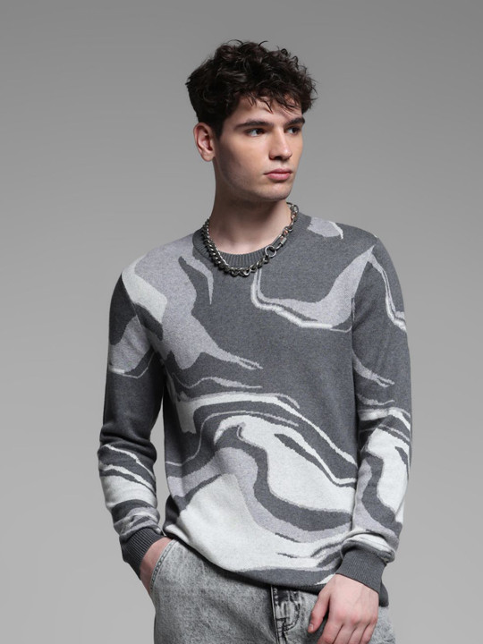 Jack & Jones Men Pure Cotton Abstract Printed Pullover Sweater
