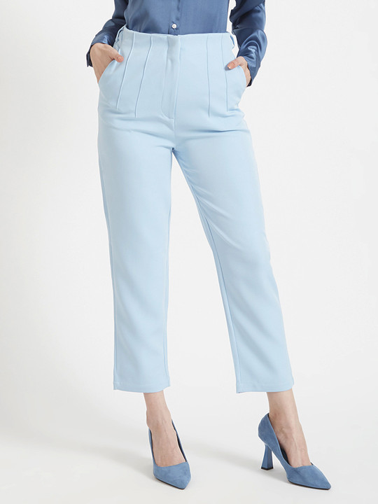 AMSWAN Women Smart Skinny Fit High-Rise Pleated Trousers